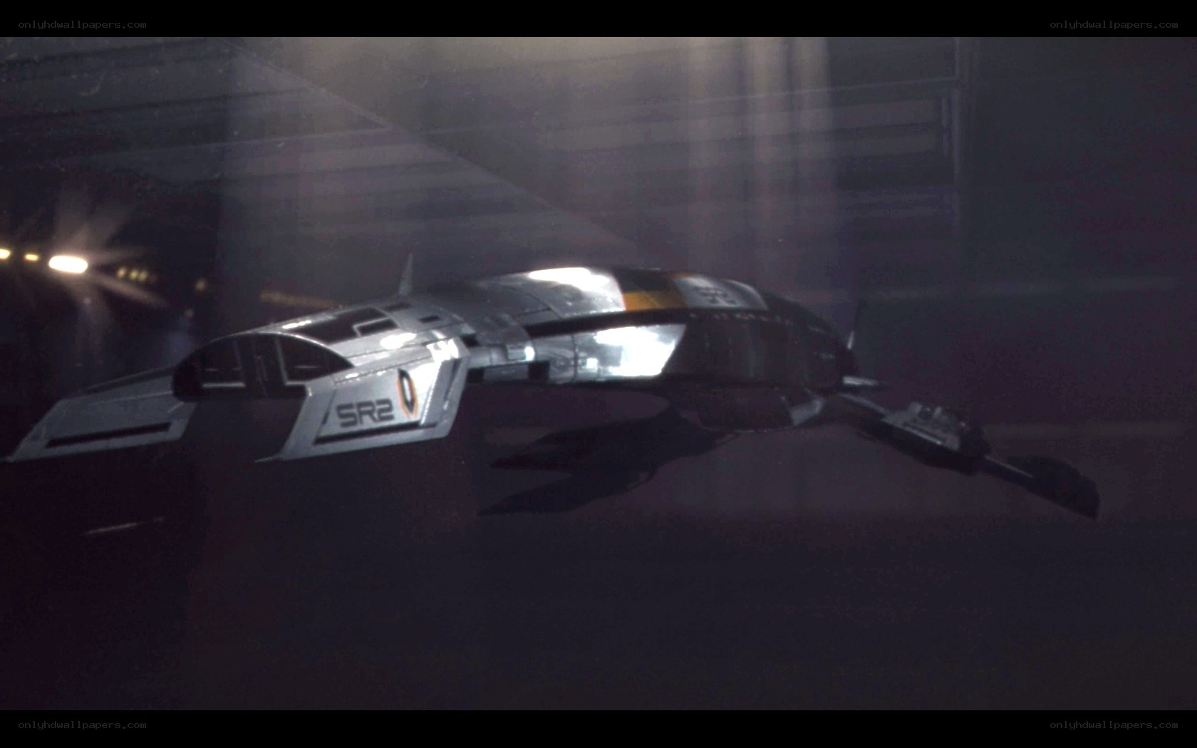 futuristic spacecraft in hangar