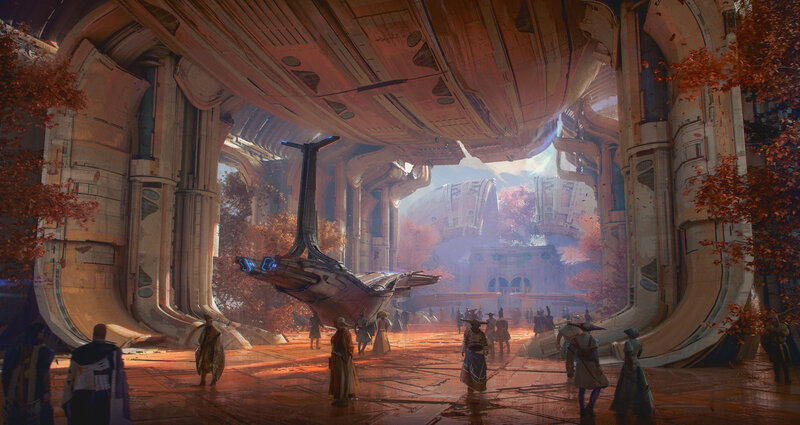 Futuristic Spacecraft in Hangar — Orange