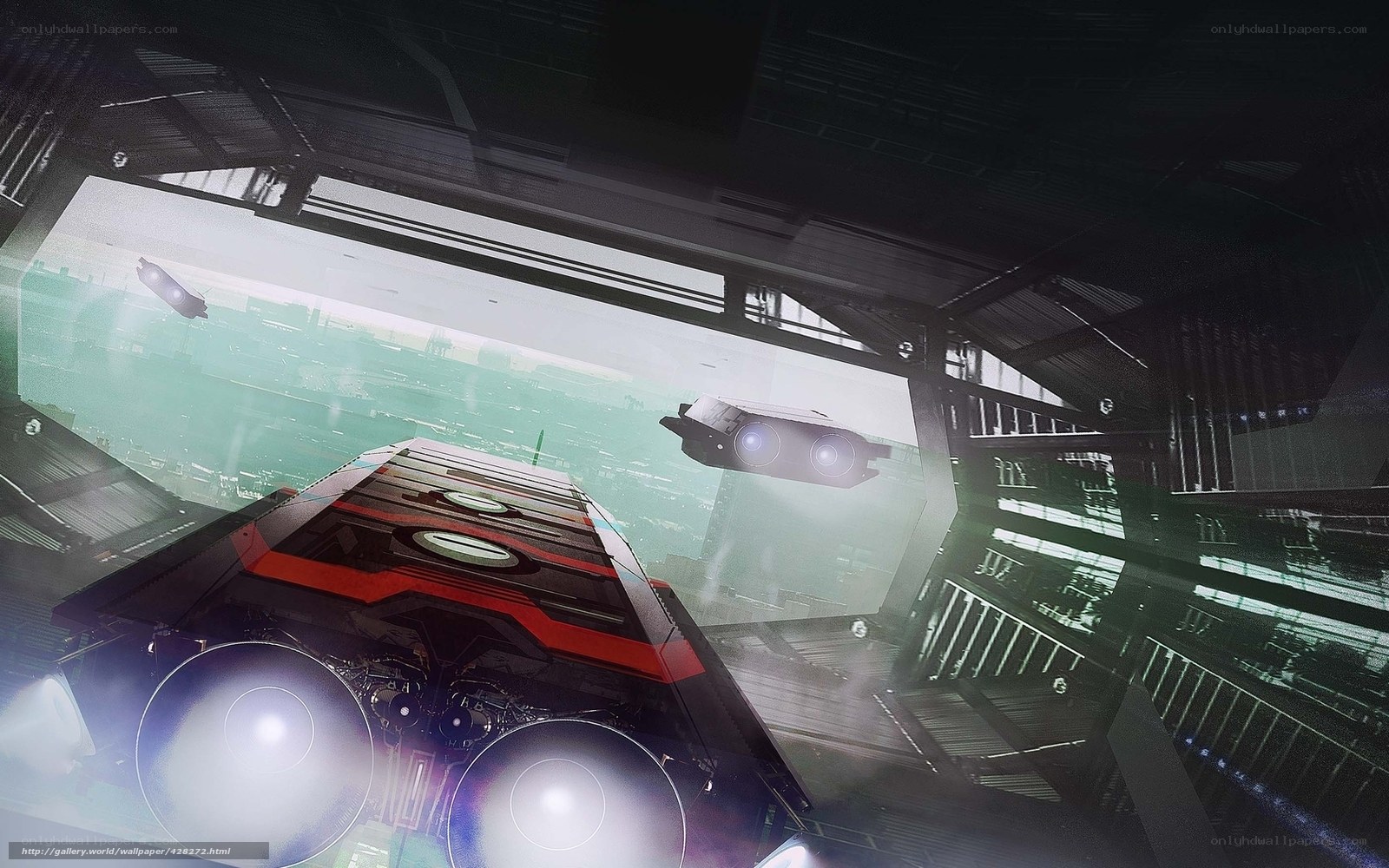 futuristic spacecraft in hangar