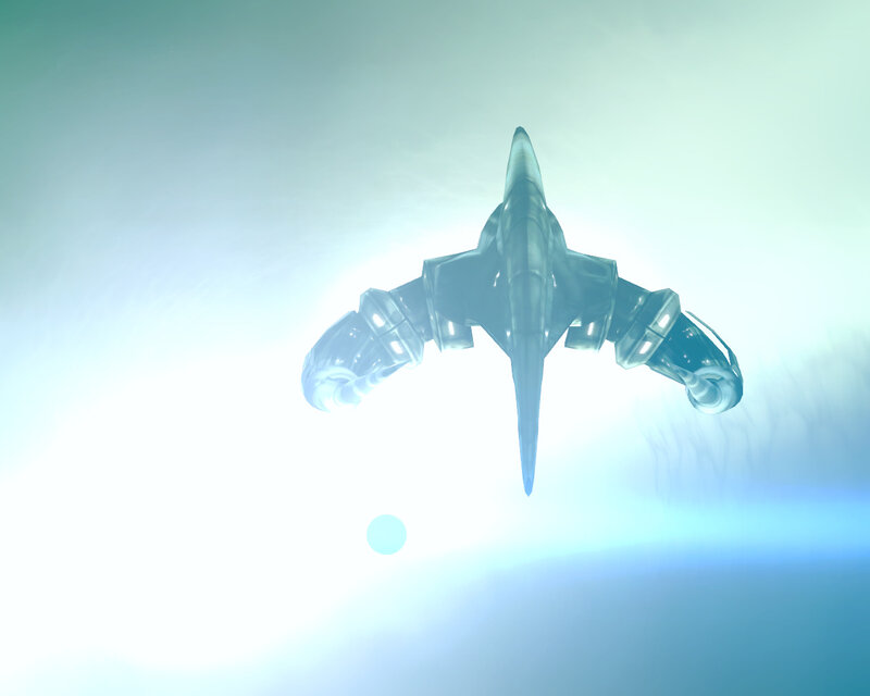 futuristic spacecraft in light