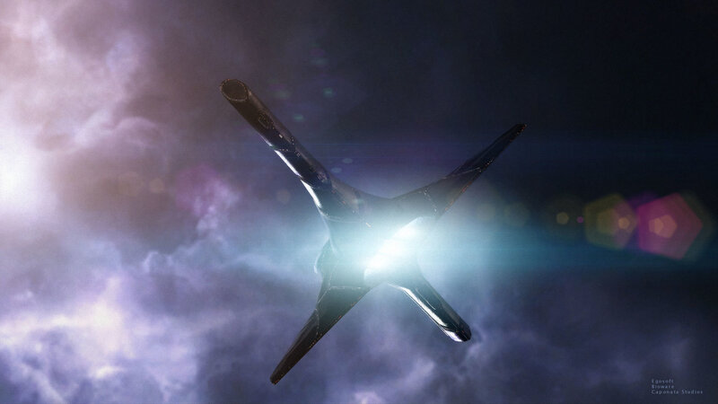 futuristic spacecraft in nebula