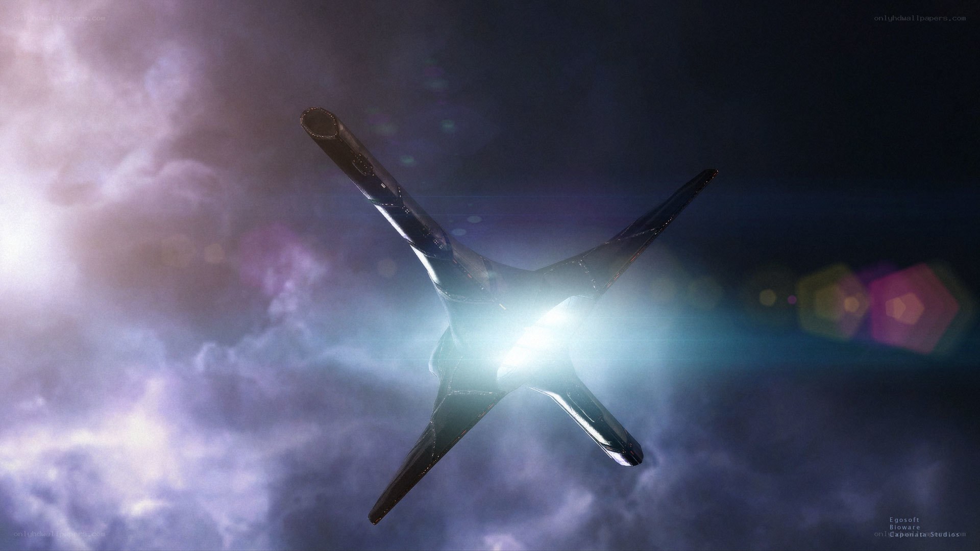 futuristic spacecraft in nebula