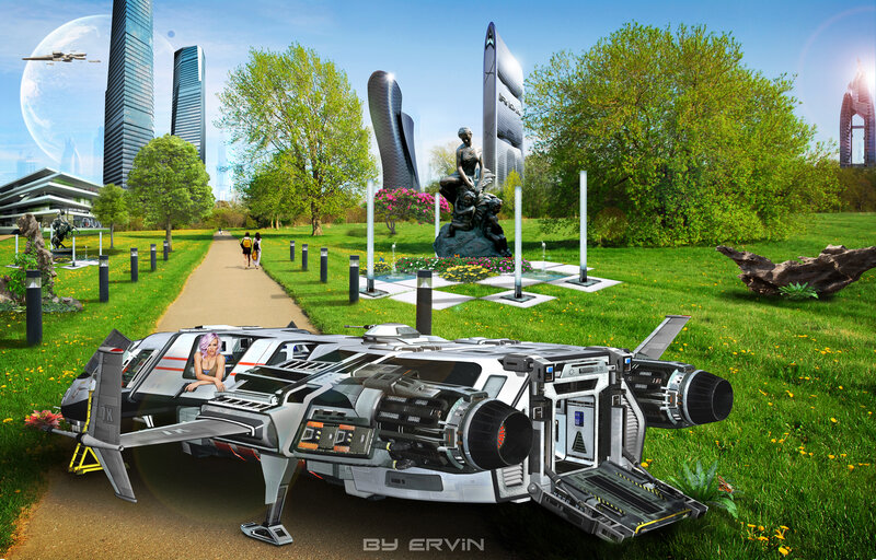 Futuristic Spacecraft in Park