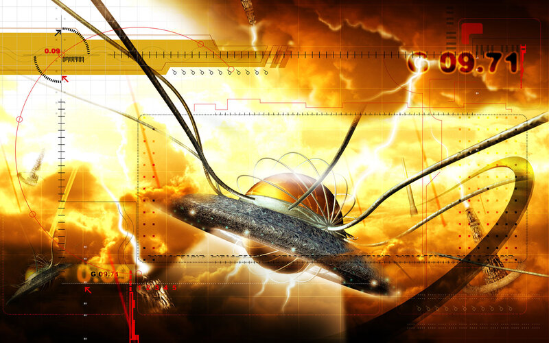 futuristic spacecraft in storm