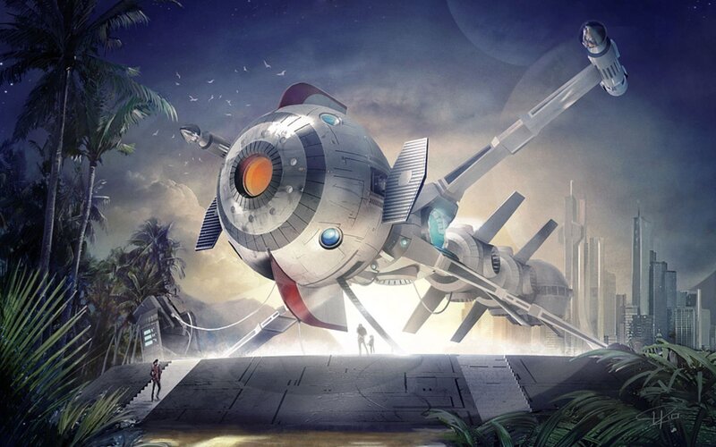 futuristic spacecraft landing