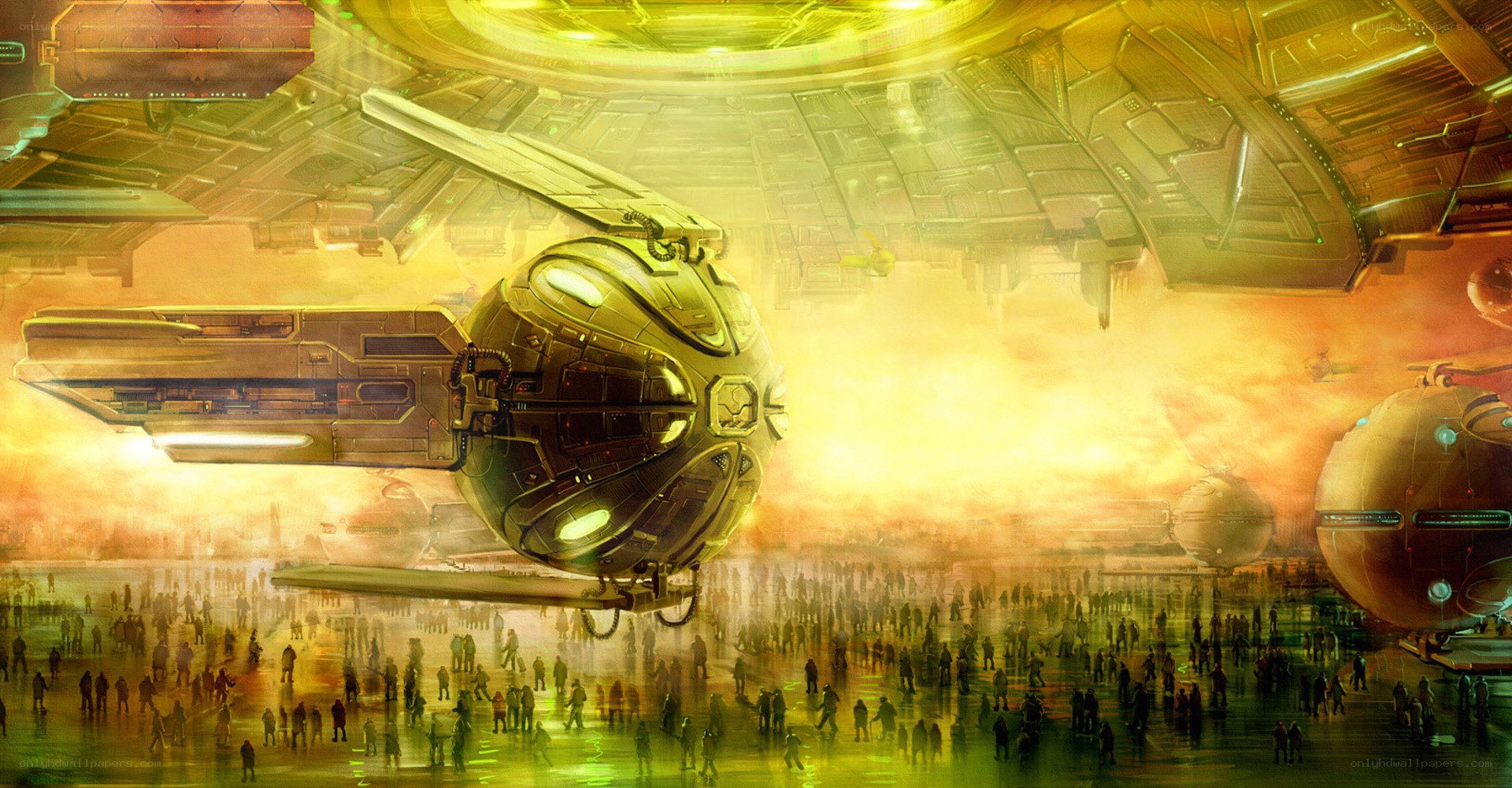 Futuristic spacecraft landing