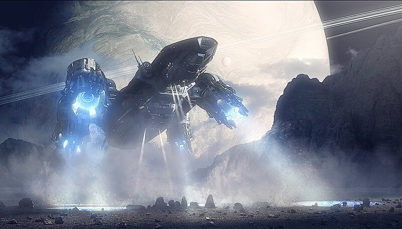 Futuristic Spacecraft Landing — Gray, Dramatic, Night