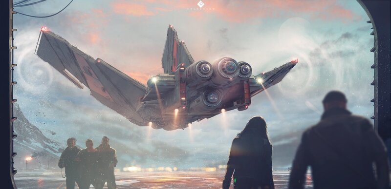 Futuristic Spacecraft Landing — Gray, Dramatic