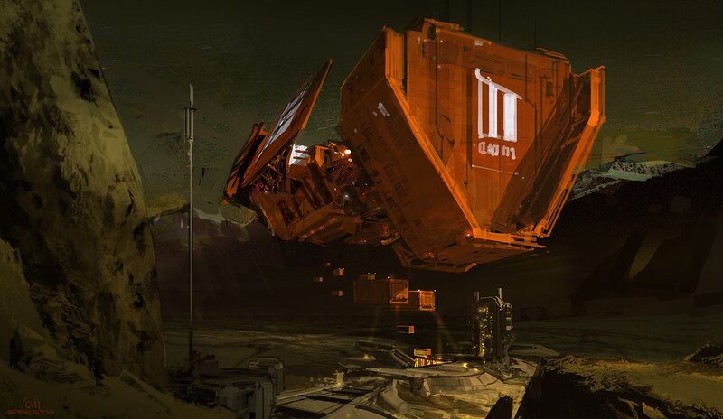 Futuristic spacecraft on alien planet