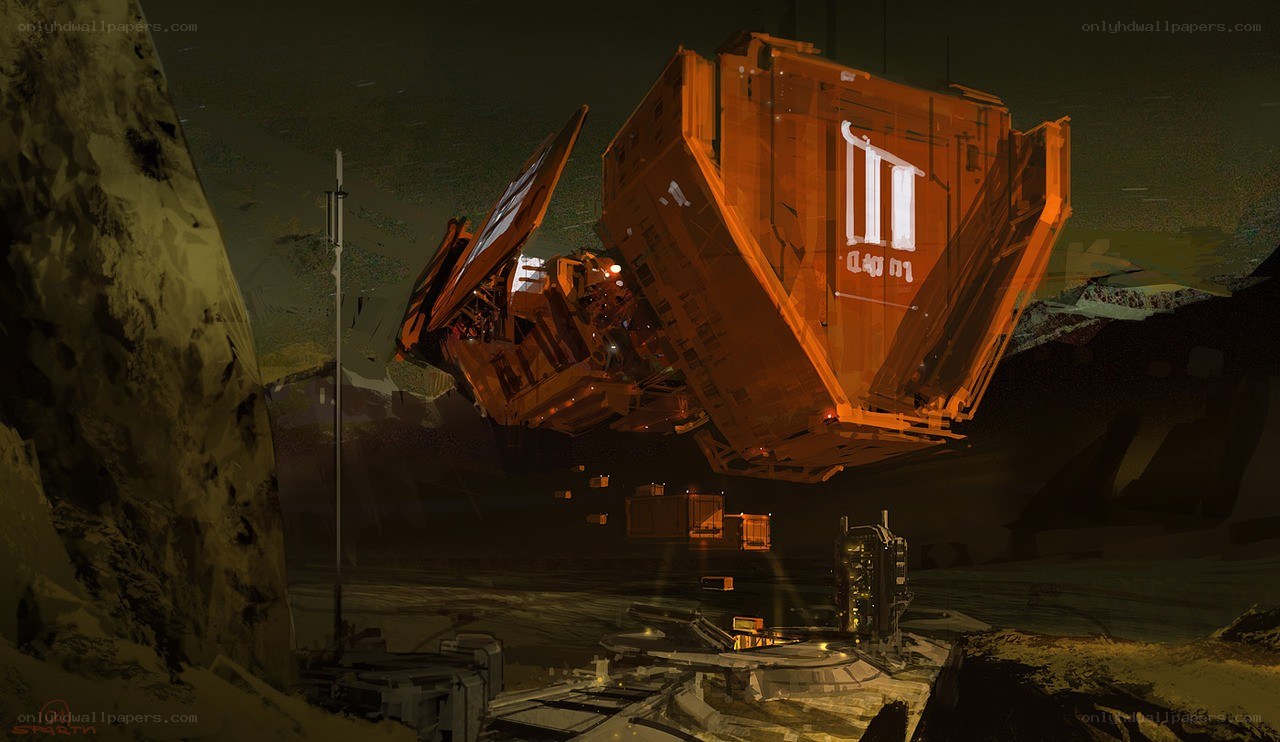 Futuristic spacecraft on alien planet