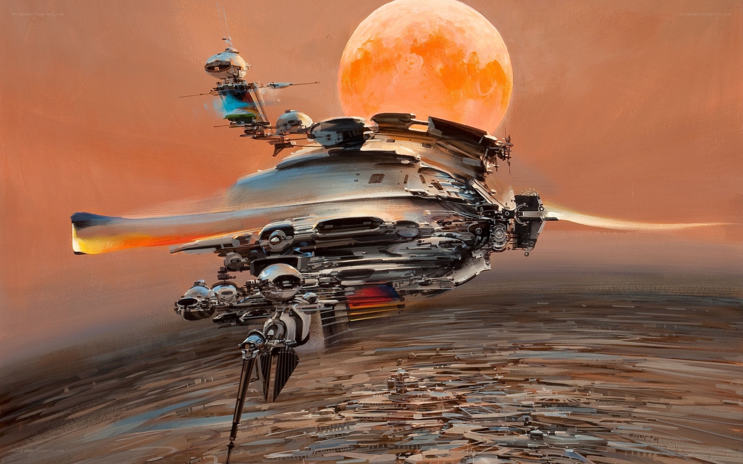 Futuristic spacecraft on alien planet