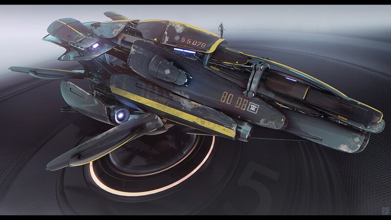 futuristic spacecraft on launch pad