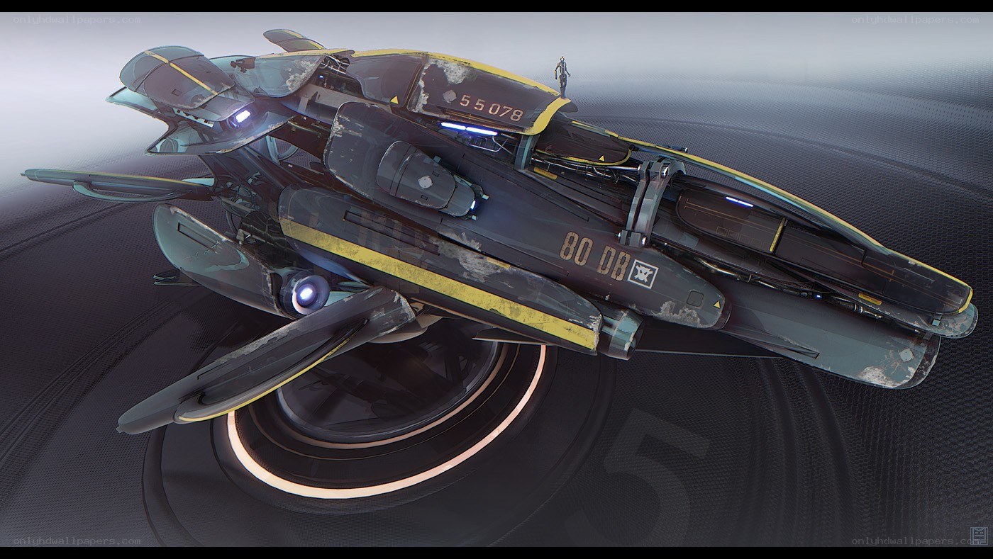 futuristic spacecraft on launch pad