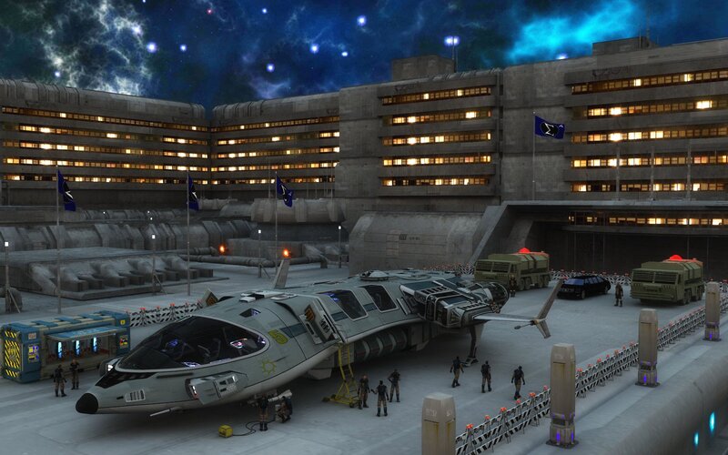 Futuristic Spacecraft on Tarmac