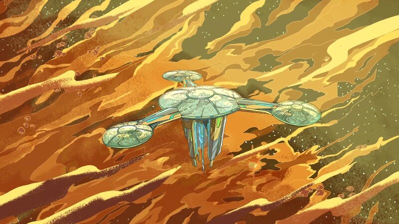 Futuristic Spacecraft — Orange, Dramatic, Digital Art