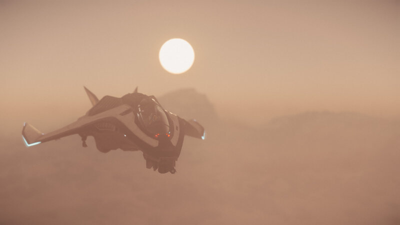 Futuristic Spacecraft — Orange, Dramatic, Sunset, 3d Render, Sun