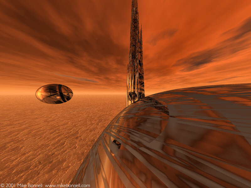 Futuristic Spacecraft — Orange, Dramatic, Sunset, 3d Render, Tower
