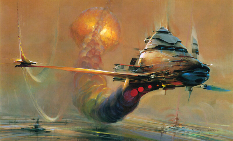 Futuristic Spacecraft — Orange, Dramatic, Sunset, Painting