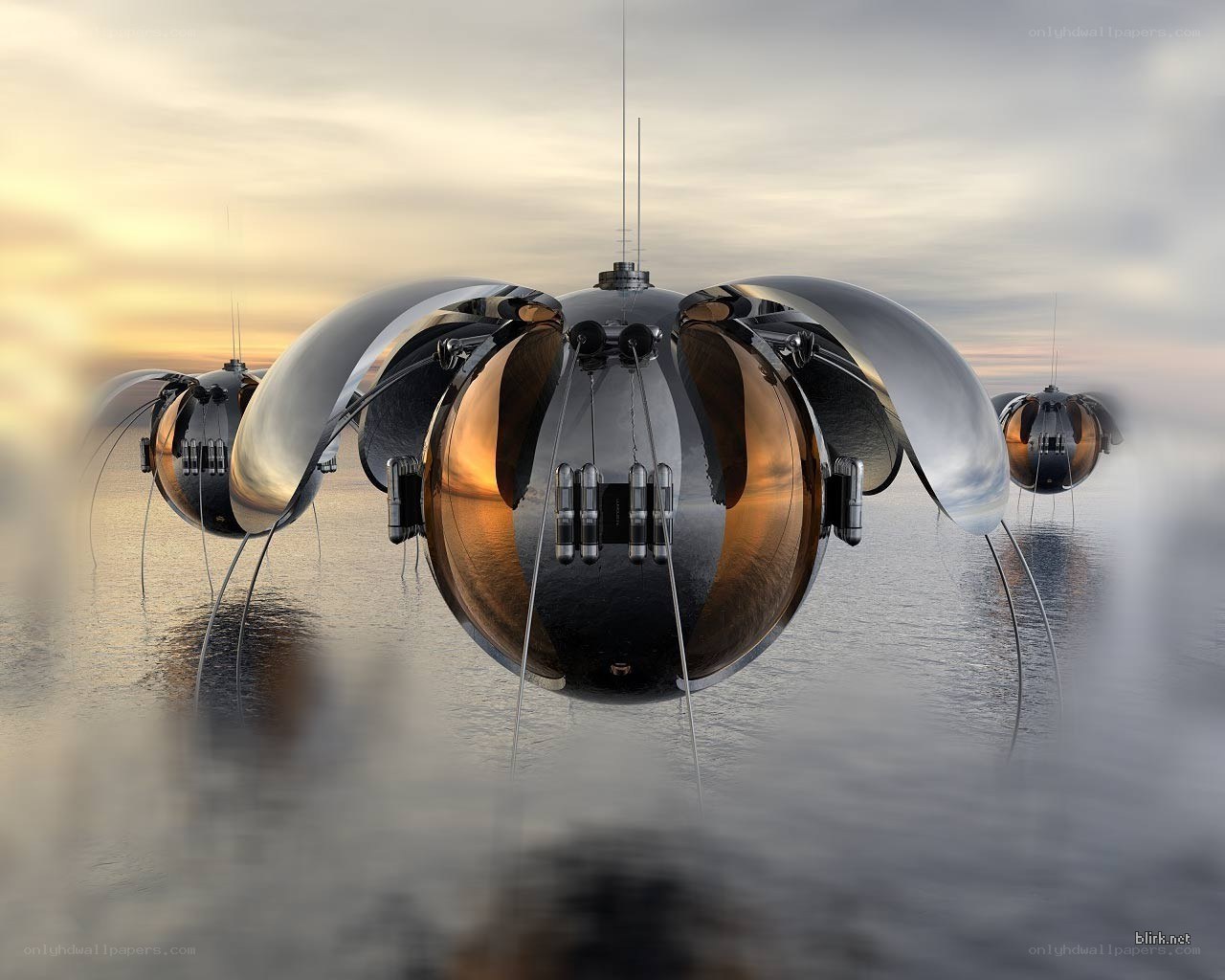 Futuristic spacecraft over water