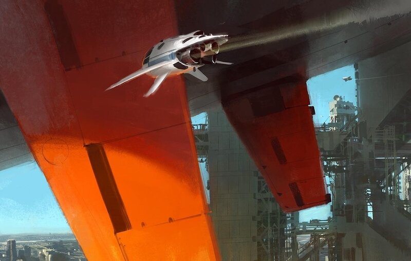 Futuristic Spacecraft — Red, Dramatic, Afternoon