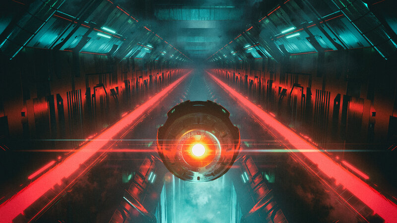 Futuristic Spacecraft — Red, Dramatic