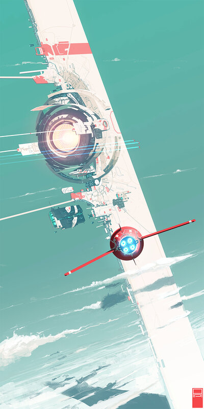 Futuristic Spacecraft — Teal, Dramatic, Digital Art, Ship