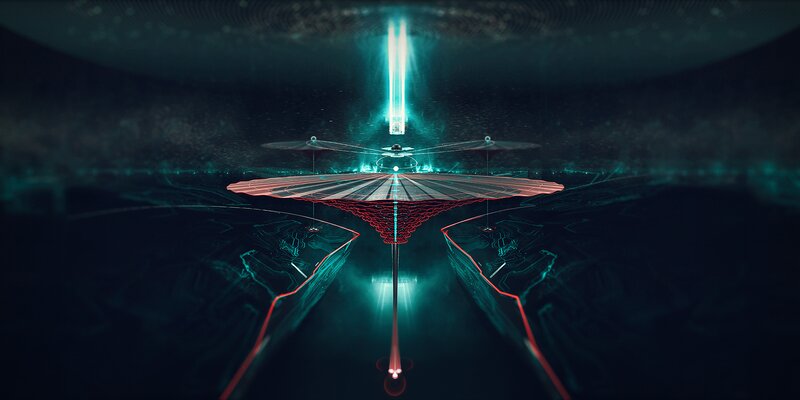 Futuristic Spacecraft — Teal, Dramatic