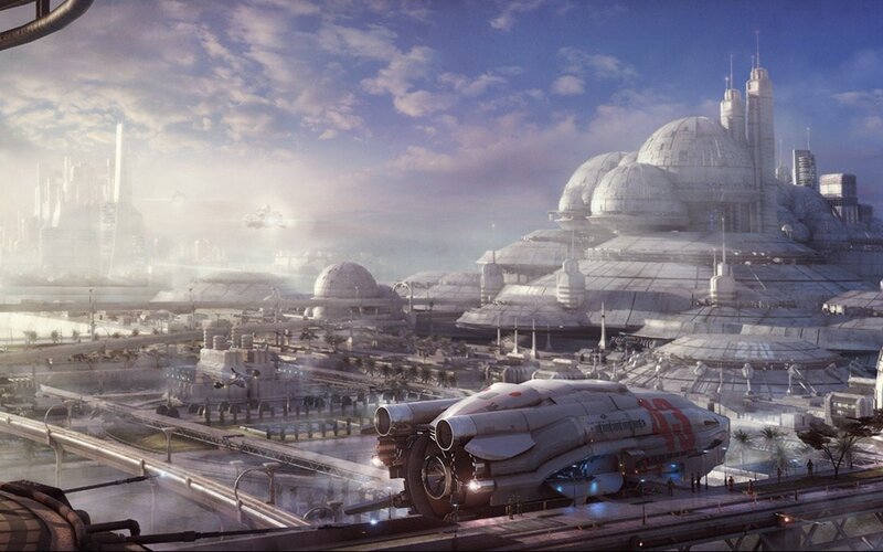 Futuristic Spacecraft — White, Serene, Morning