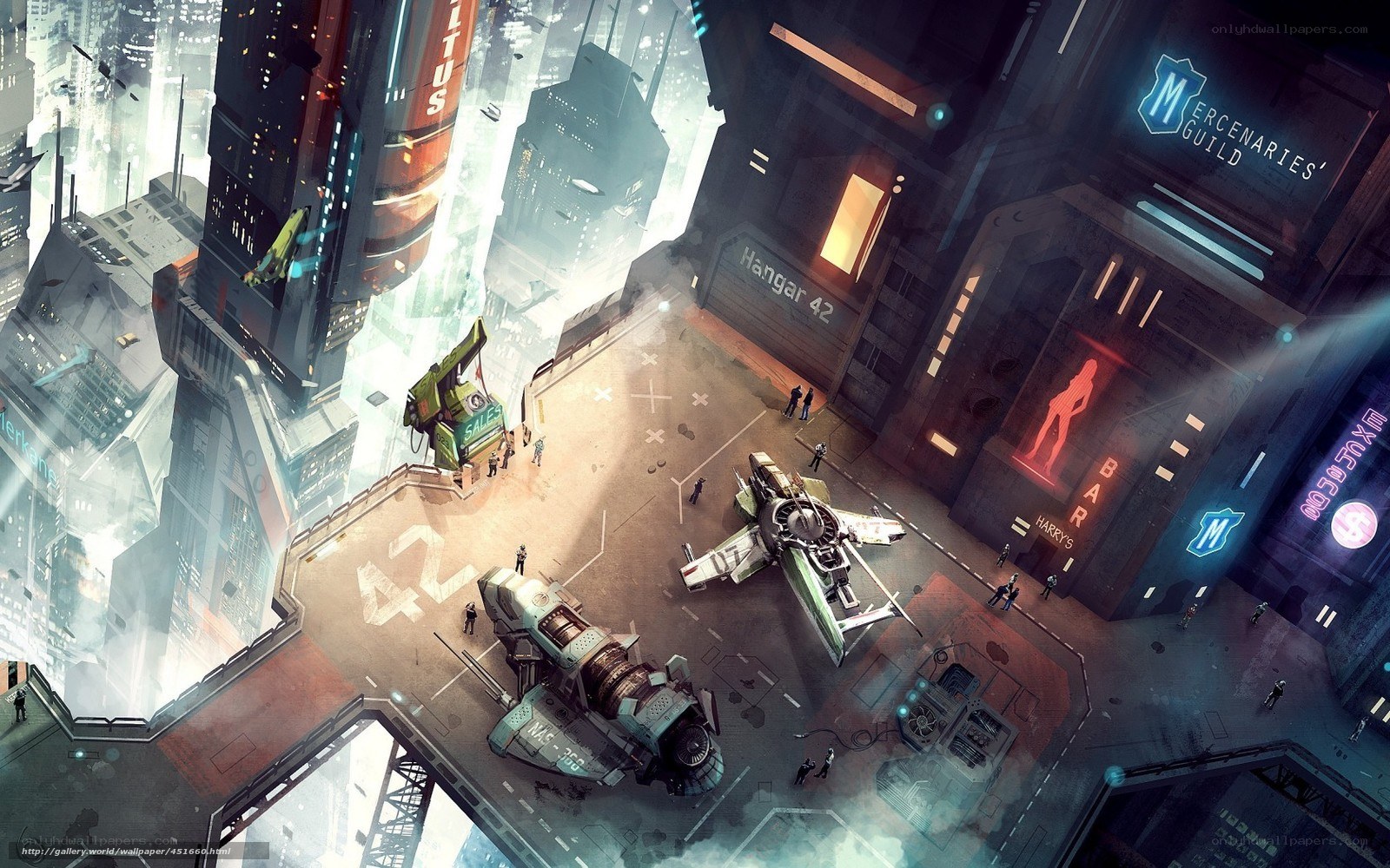 futuristic spaceport hangar