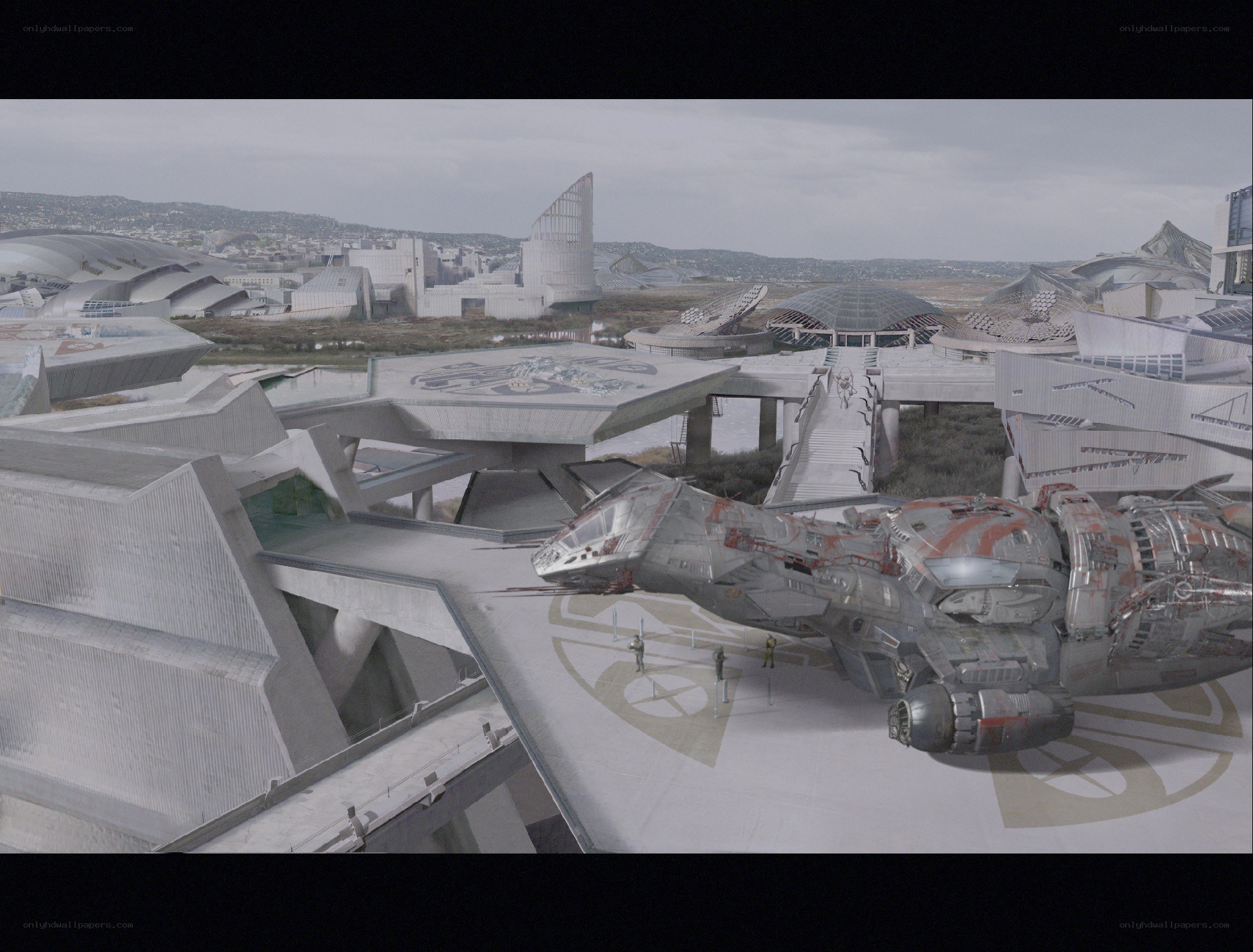 futuristic spaceport scene