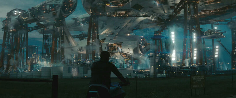 futuristic spaceport scene