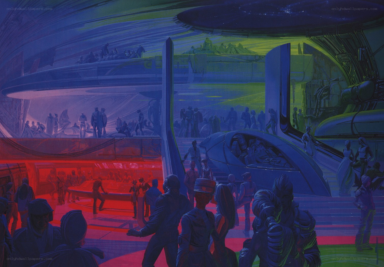 futuristic spaceport scene