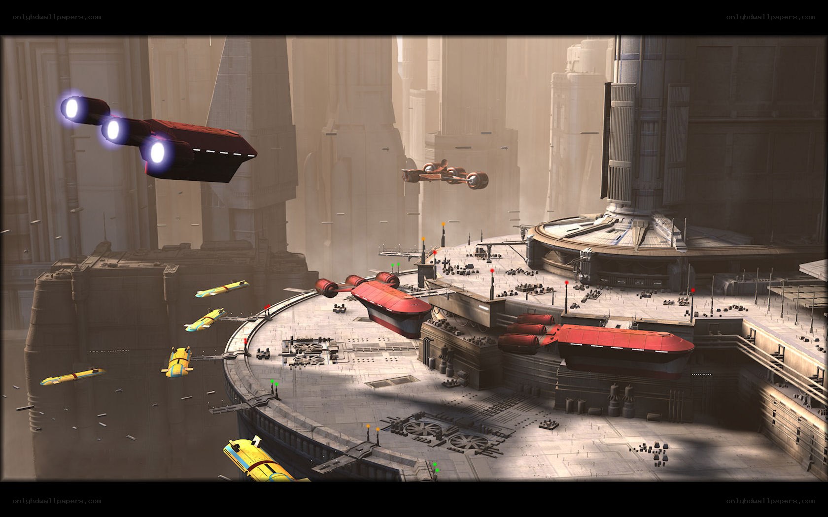 futuristic spaceport scene