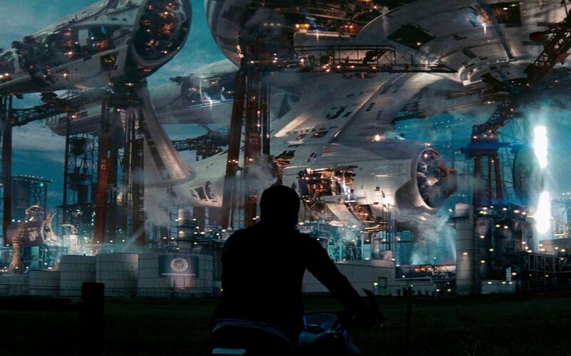 futuristic spaceport scene