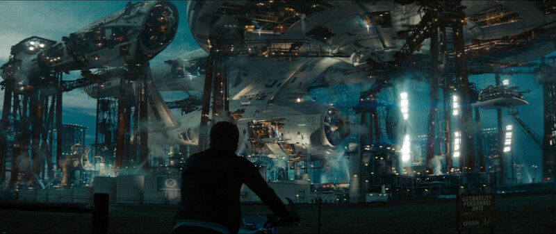 futuristic spaceport scene