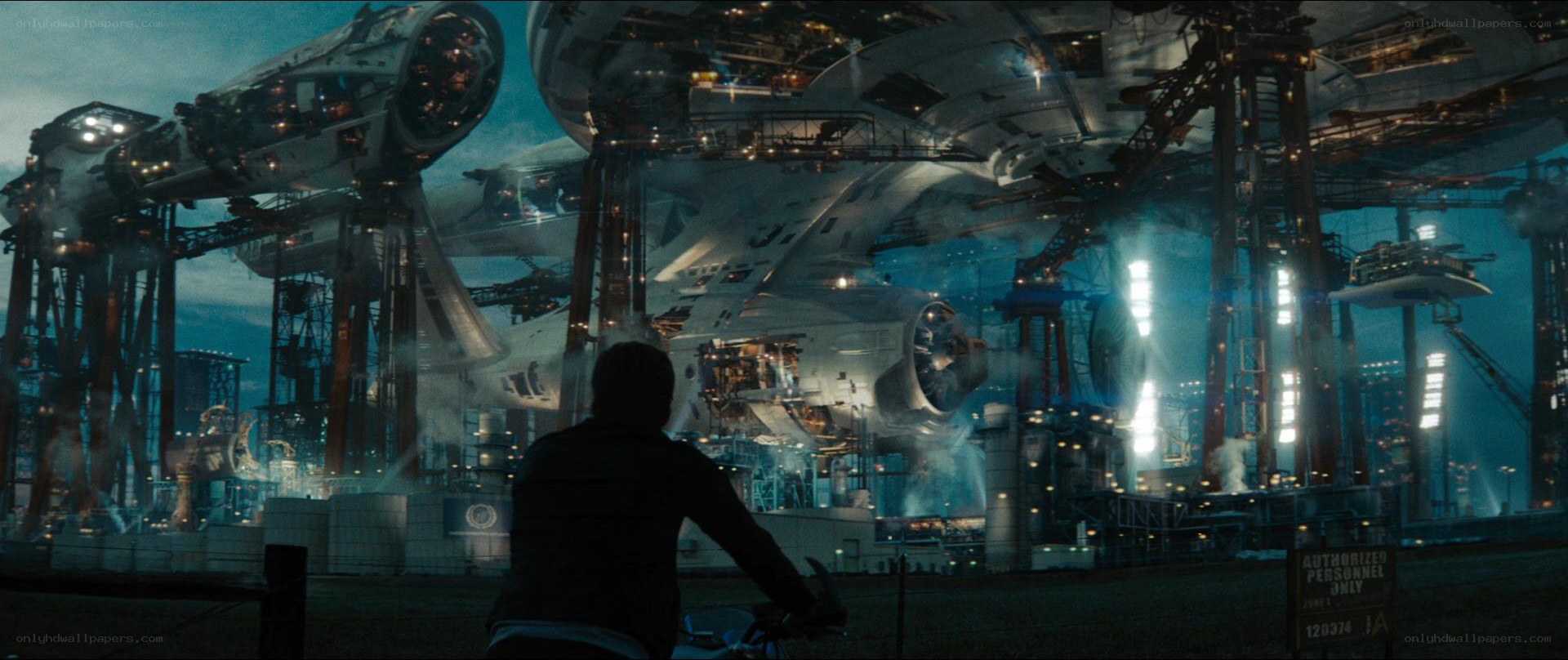 futuristic spaceport scene