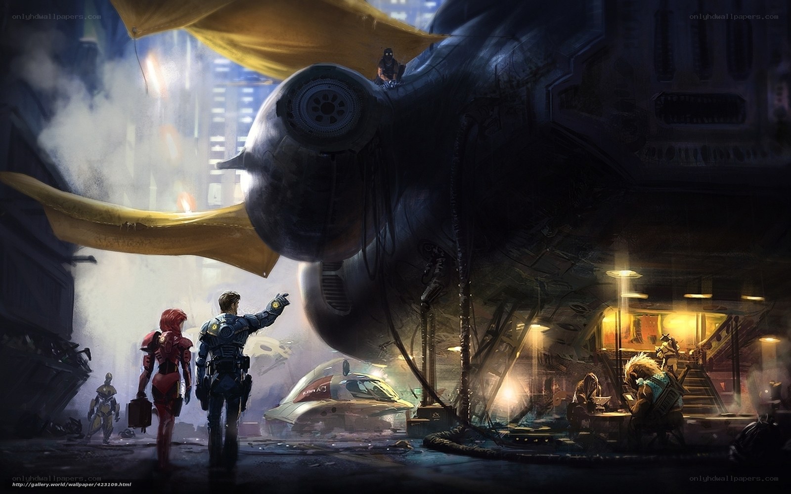 Futuristic spaceport scene