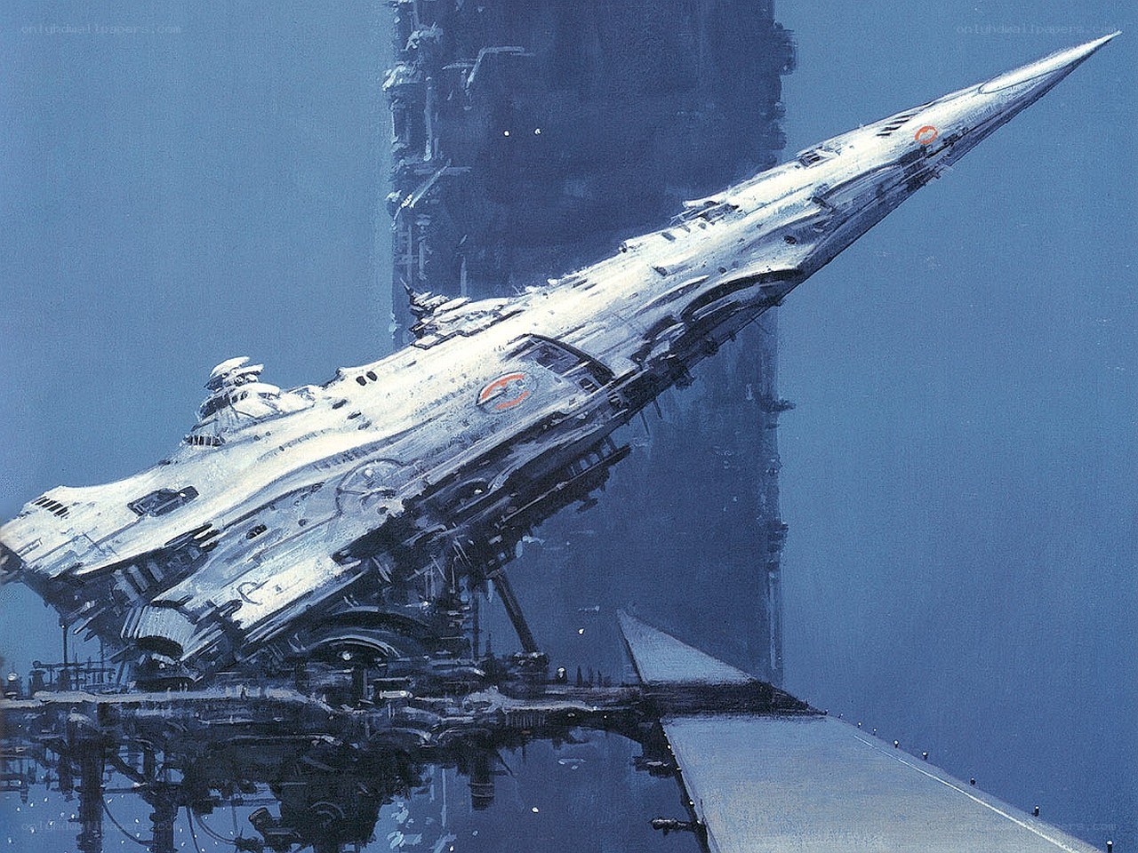 Futuristic spaceship at dock