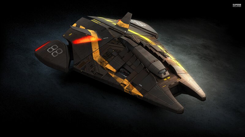 Futuristic Spaceship — Black, Dark, Night, 3d Render