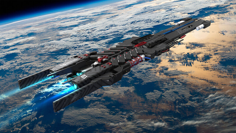 Futuristic Spaceship — Black, Dramatic, Afternoon