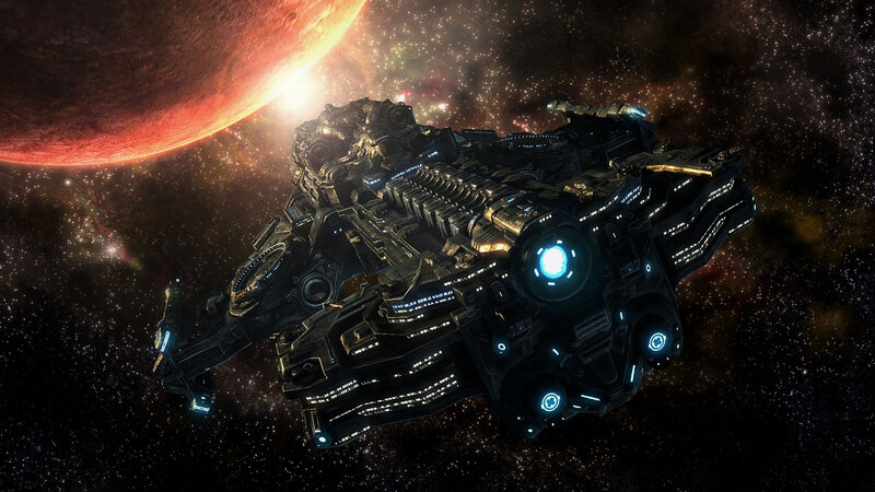 Futuristic Spaceship — Black, Dramatic, Digital Art