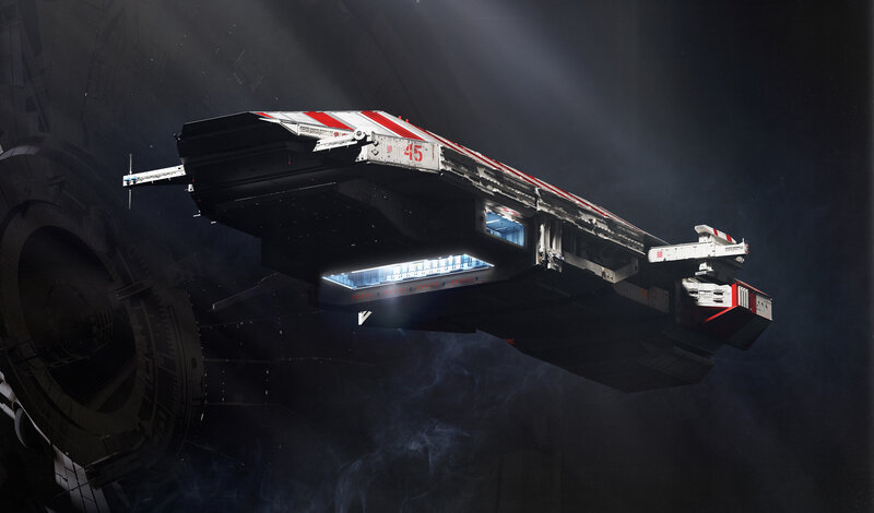 Futuristic Spaceship — Black, Dramatic, Night, 3d Render, Space Station