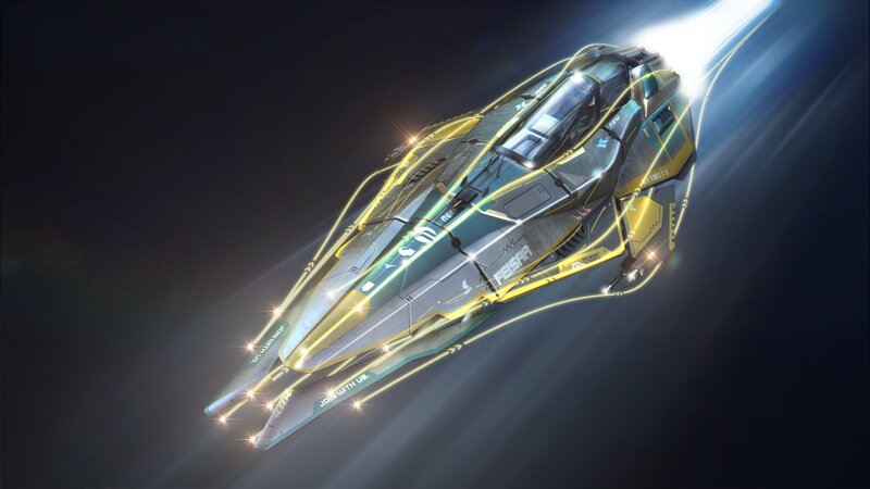 Futuristic Spaceship — Black, Dramatic, Night, Digital Art, Light Trails