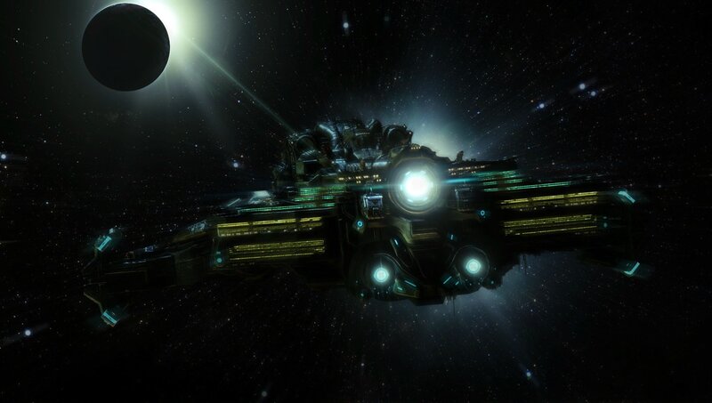 Futuristic Spaceship — Black, Dramatic, Night, Digital Art, Planet, Stars