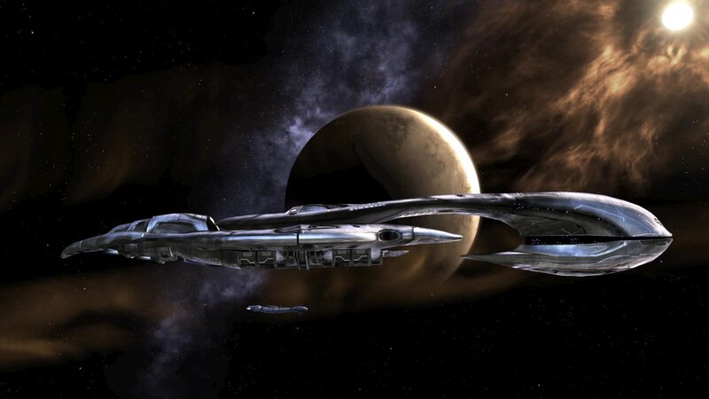 Futuristic Spaceship — Black, Dramatic, Night, Digital Art, Planet