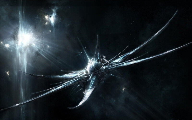 Futuristic Spaceship — Black, Dramatic, Night, Digital Art, Space, Star