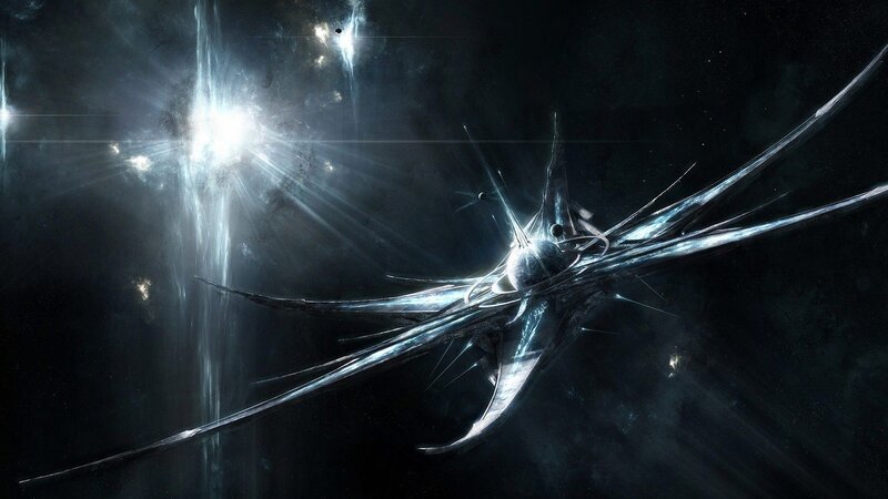 Futuristic Spaceship — Black, Dramatic, Night, Digital Art, Star