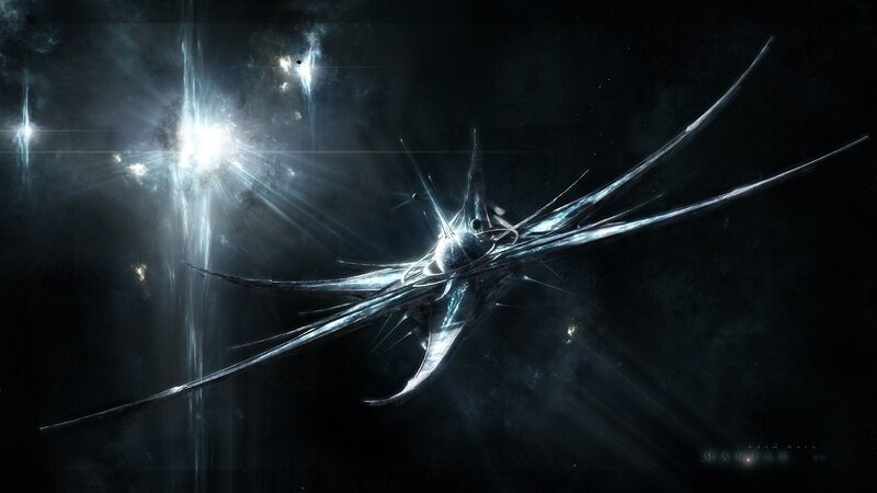 Futuristic Spaceship — Black, Dramatic, Night, Digital Art, Stars