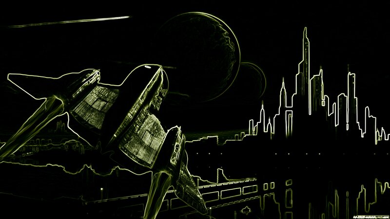 Futuristic Spaceship — Black, Dramatic, Night, Digital Art