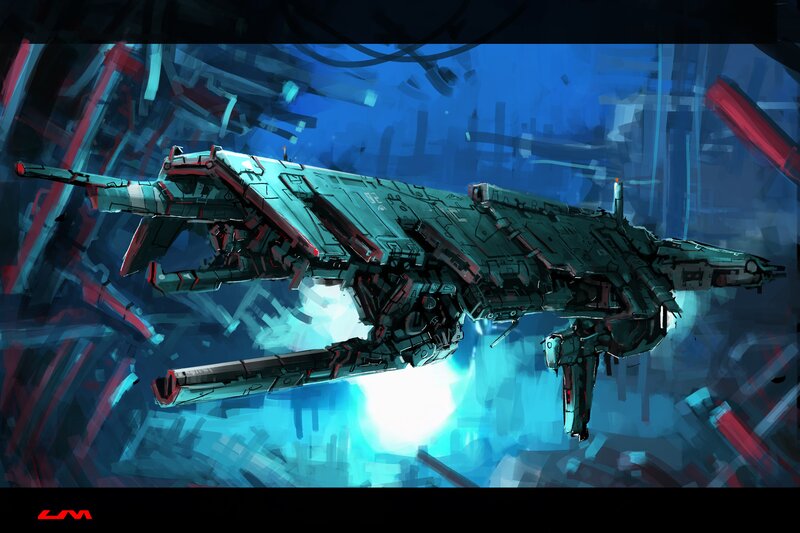 Futuristic Spaceship — Blue, Dramatic, Digital Art, Ship